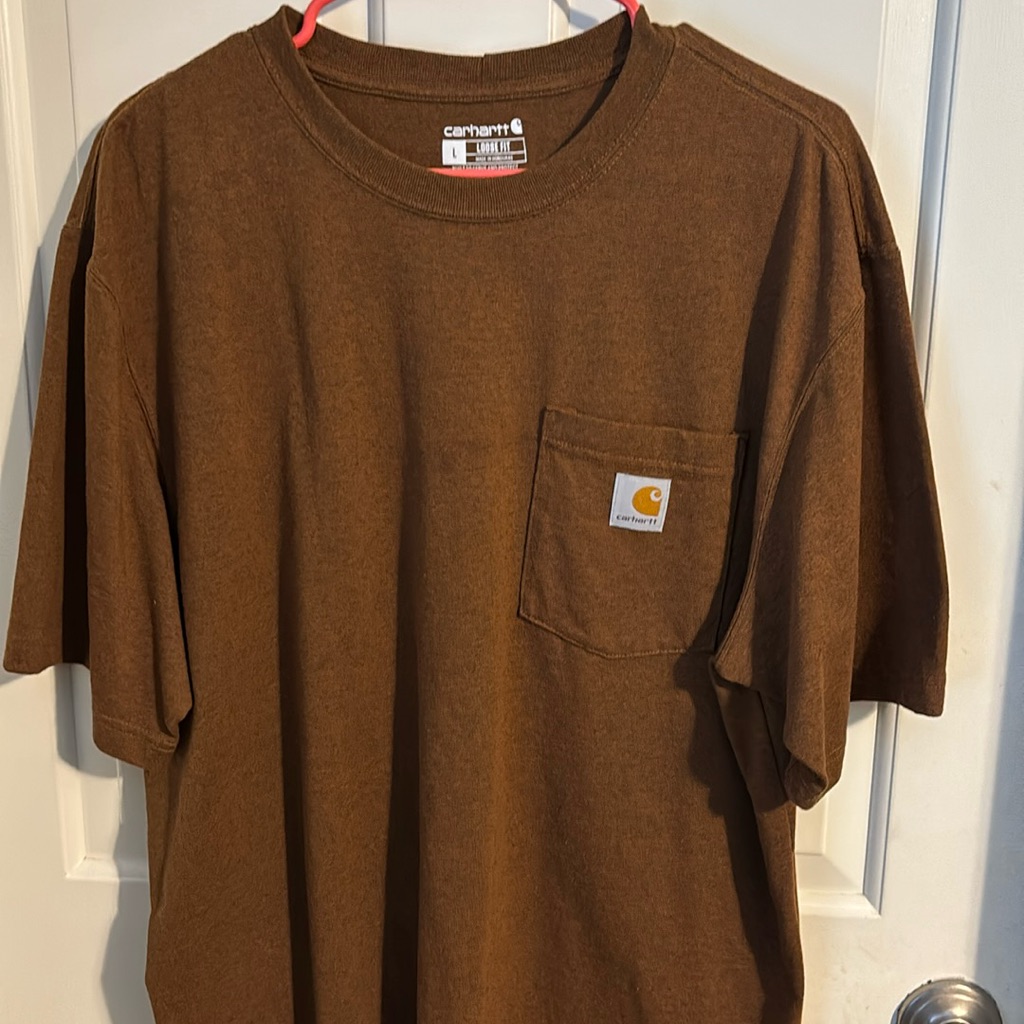 Men’s Carhartt Loose Fit Tee, Brown, Front Pocket, Size Large